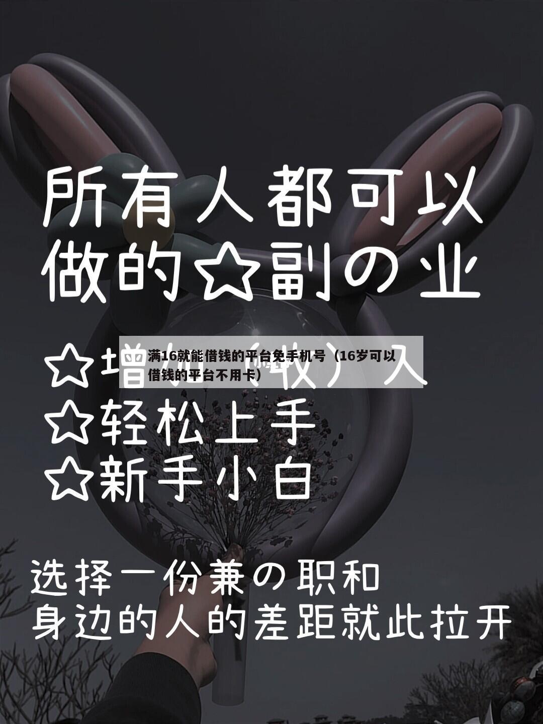 满16就能借钱的平台免手机号（16岁可以借钱的平台不用卡）